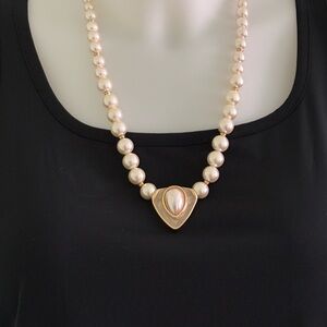 Vintage Napier Pearl Necklace with Gold Heart Pendant